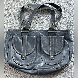 NWOT LIZ & Co Vintage shoulder bag. Multi-Color Stripe Lining! 16”x10”x 3”. Blk.